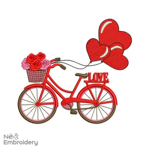 Valentines Day Bike Embroidery Designs, Valentine's day Embroidery Designs, Machine Embroidery File