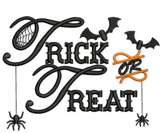 Trick or Treat Embroidery Design. Halloween Spooky Machine Embroidery Design. 3 sizes. Instant Download