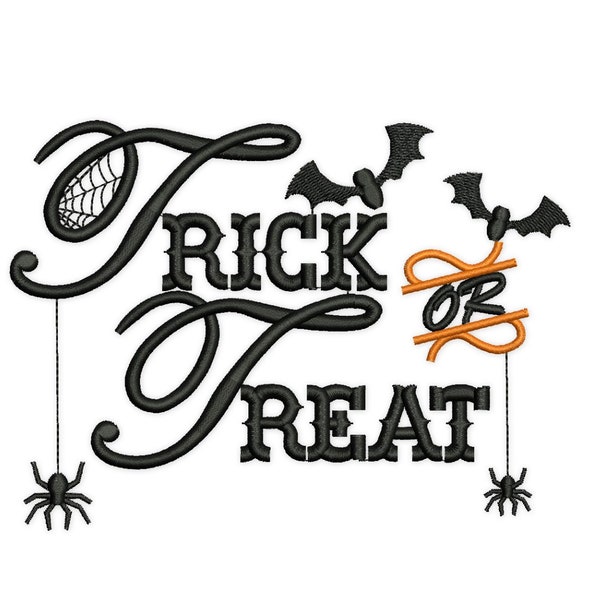 Trick or Treat Embroidery Design. Halloween Spooky Machine Embroidery Design. 3 sizes. Instant Download