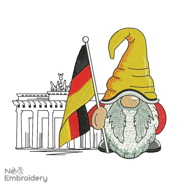 Berlin Gnome Embroidery Design, Brandenburg Gate Machine Embroidery Designs, German Machine Embroidery, Instant Download