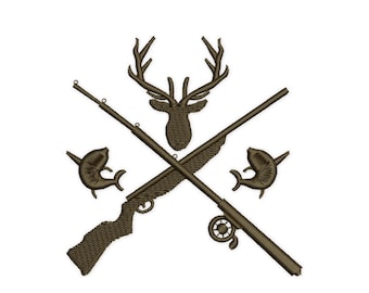 Hunting and Fishing Embroidery Design, Hunter embroidery, Angler embroidery, Mini hunting pattern, Machine Embroidery design, Deer head