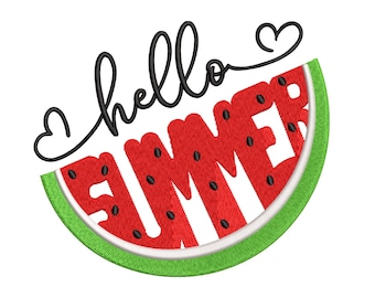 Hello Summer Watermelon Embroidery Design, Minimalist Embroidery (Instant Download)