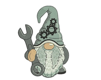 Mechanic Gnome Embroidery Design, Gnome with Wrench Machine Embroidery Designs, Instant Download
