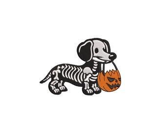 Halloween Dachshund Skeleton Embroidery Design (Digital Download)