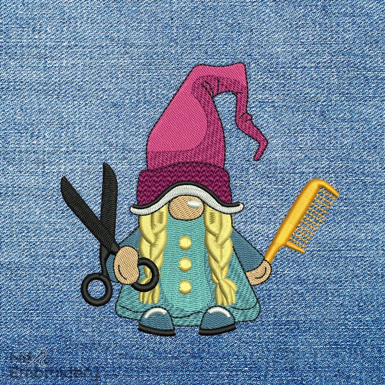 Hairstylist Gnome Girl Gnome Embroidery Design Cosmotologist Etsy