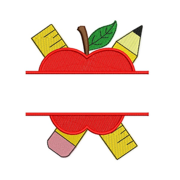 Back to School Apple and Ruler Embroidery Design. Machine embroidery design. 3 sizes. Instant Download