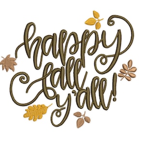 Happy Fall Embroidery Design.  Autumn Machine embroidery design. 4 sizes. Instant Download PES, Instant Download