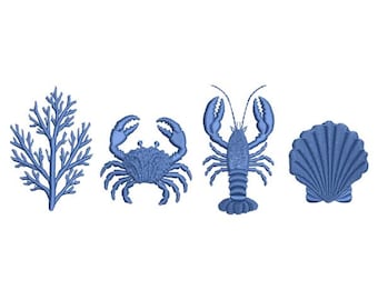 Sea Nautical Embroidery Design, Crab Lobster Shell Coral (Instant Download)