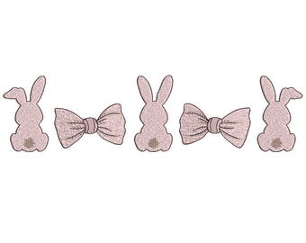 Coquette Bunnys-borduurontwerp, Pasen-borduurontwerp, machineborduurontwerp, Instant Download