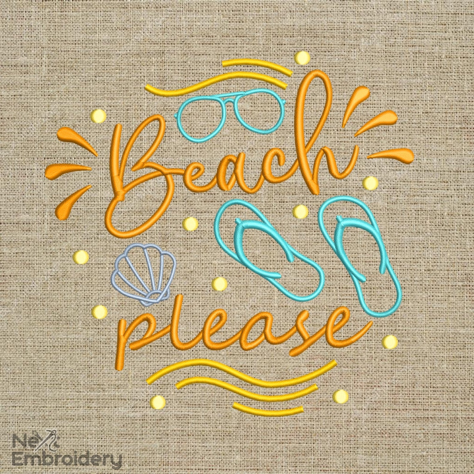 Summer Beach Please Embroidery Design (instant Download) - Etsy