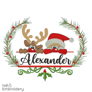 Santa and Deer Embroidery Design, Christmas Machine embroidery File, Instant Download