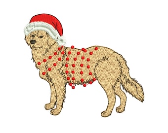 Christmas Golden Retriever Embroidery Design (Instant Download)