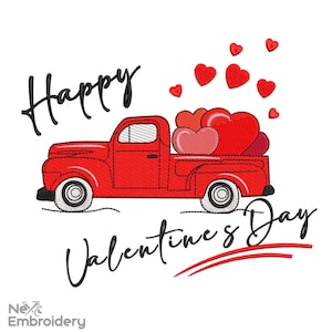 Happy Valentines Day Embroidery Designs, Vintage Pickup Love Embroidery Designs, Machine Embroidery File