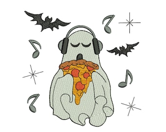 Ghost Pizza Headphone Embroidery Design, Halloween Boo (Instant Download)