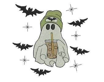 Halloween Ghost Ice Coffee Embroidery Design (Digital Download)
