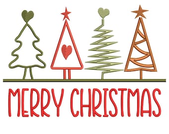 Merry Christmas Tree Stickdatei, Maschinenstickmuster Maschinenstickerei