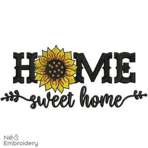 Home Sweet Home Embroidery Design, Sunflower Embroidery Design, Instant Download