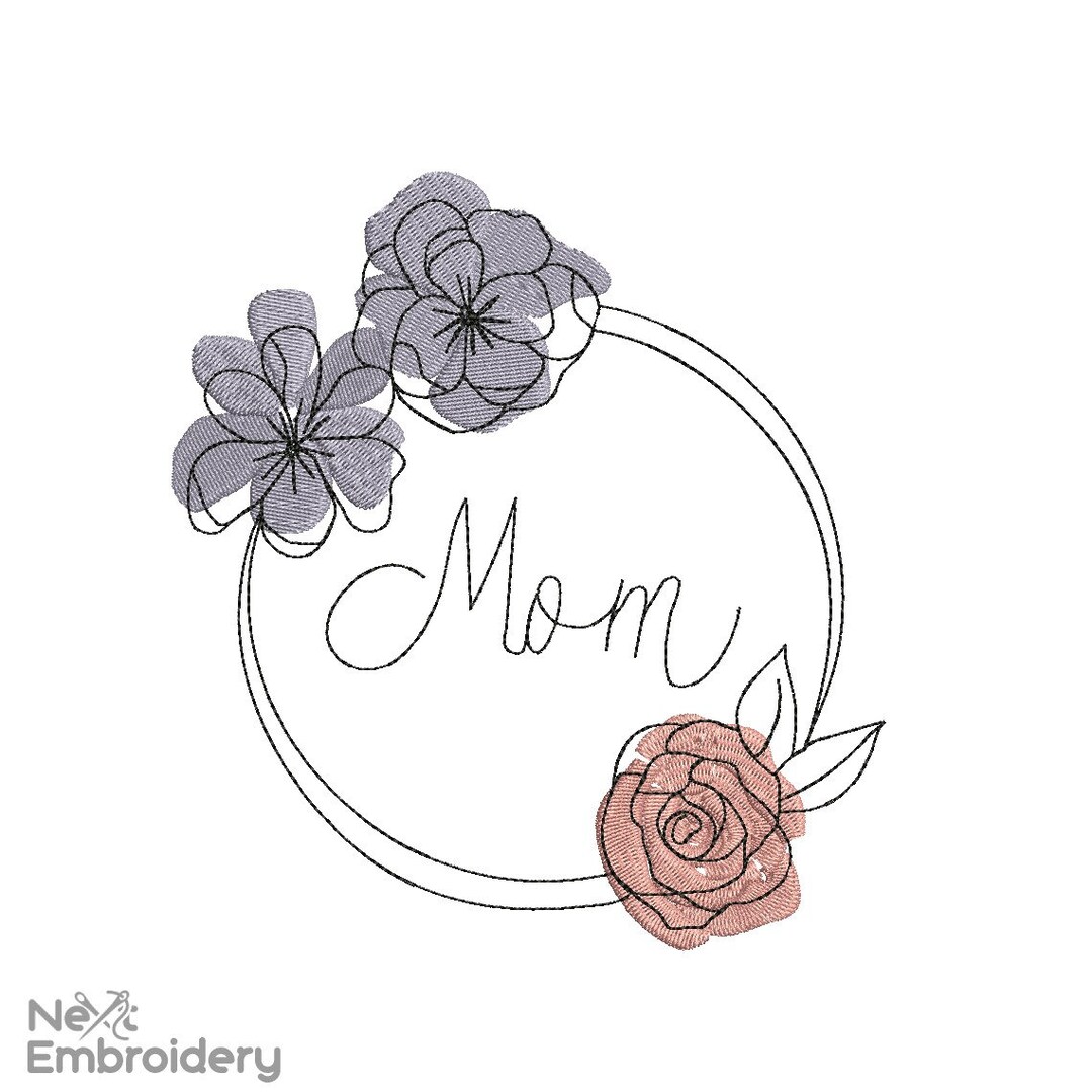 Mom Embroidered Frame Mothers Day Embroidery Design, Mom Frame, Mother Wreath, 4 Sizes ...