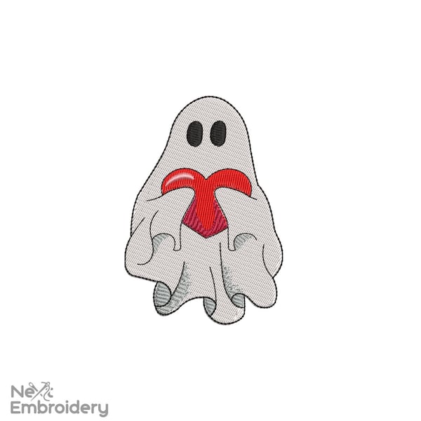 Little Ghost with Heart Embroidery Designs, Valentine Love Cute Ghost Embroidery Designs, Machine Embroidery File