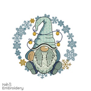 Gnome with Snowflakes Machine Embroidery Design (Digital Download)