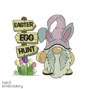 Easter Gnome Embroidery Design. Spring Embroidery Designs, Smile Egg Hunter Floral Flower Positivity Florist Embroidery, Instant Download