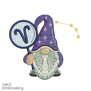 Aries Gnome Embroidery Design, Zodiac Horoscope Embroidery designs, Machine Embroidery File, Instant Download