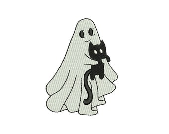 Cute Ghost Cat Embroidery Design, Halloween Kitten (Digital Download)