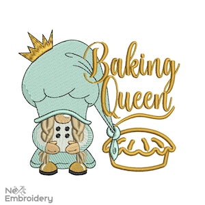 Baking Queen Embroidery Design. Gnome Embroidery Design, Tea Towel Embroidery File