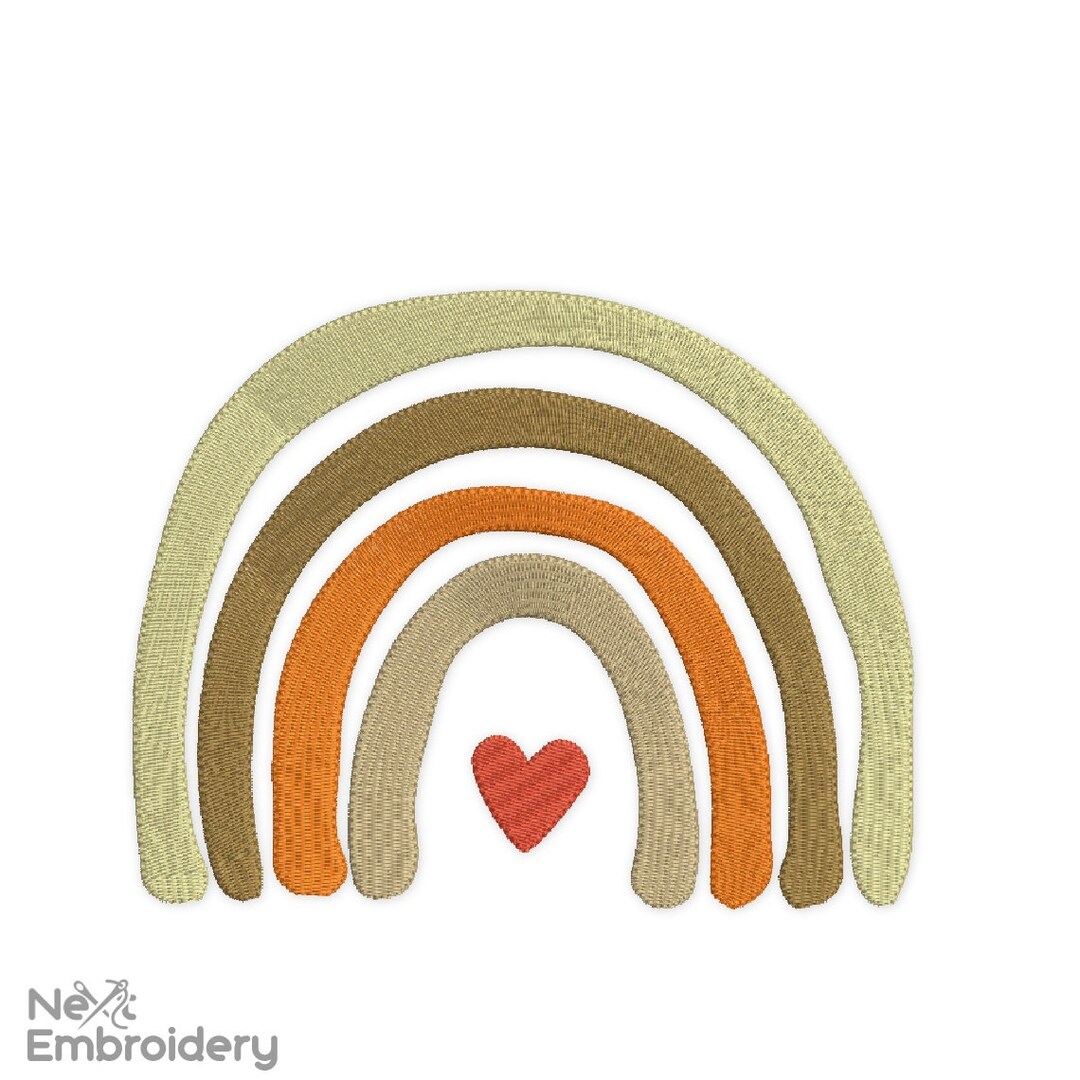 Boho Rainbow Embroidery Design With Heart Machine Embroidery File ...