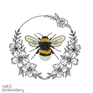 Floral Bee Embroidery Design, Retro Embroidery Design, Instant Download