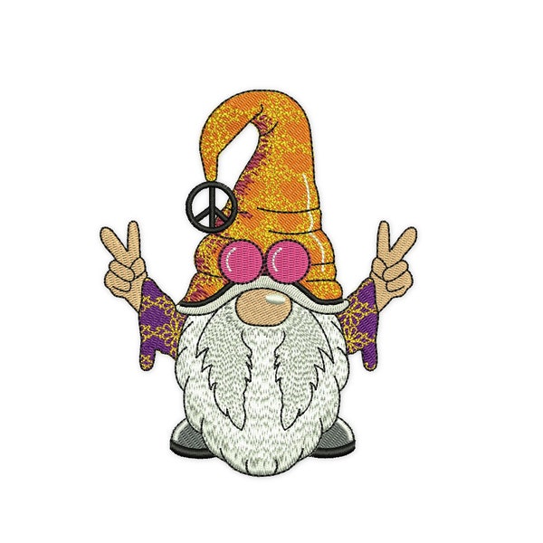 Hippie Gnome Embroidery Design, Peace Embroidery Design, Instant Download