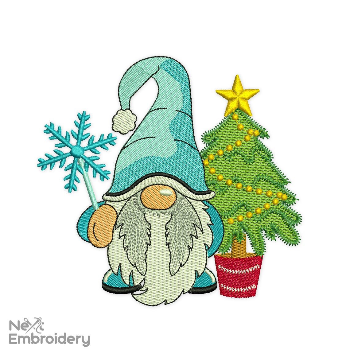Weihnachts Wichtel Stickmuster, Wichtel mit Weihnachtsbaum Feiertag Maschinenstickdateien