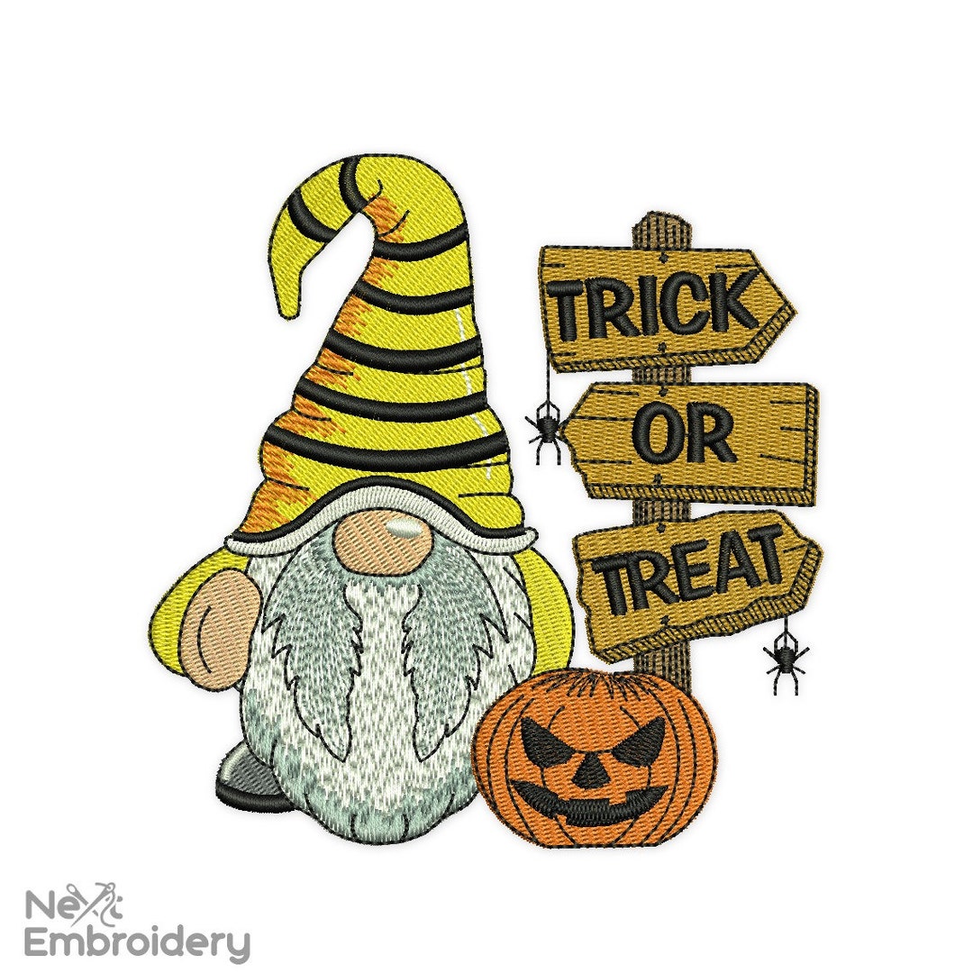 Halloween Gnome Embroidery Design: Trick or Treat Pumpkin (digital ...