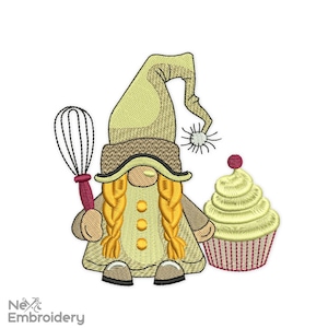 Cupcake Gnome Embroidery Design. Sweet Embroidery Design, Kitchen Embroidery File