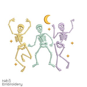 Halloween Dancing Skeletons Embroidery Design, Halloween Pumpkin Skeleton Embroidery Design, Halloween Machine Embroidery File