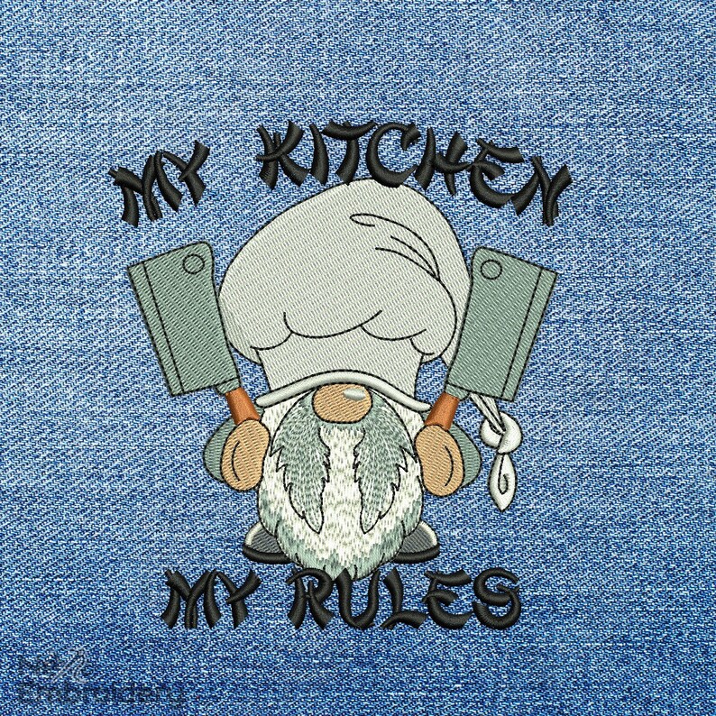 My Kitchen My Rules Embroidery Design Gnome Embroidery Etsy