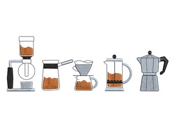 Coffee Brewing Methods Embroidery Design. Coffee Lover Embroidery Design, Ice Coffee Espresso embroidery design