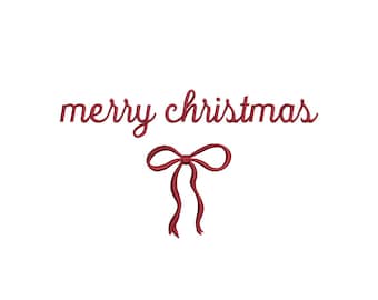 Merry Christmas Coquette Embroidery Design, Bow, Minimalist, Trendy Sweatshirt, Instant Download
