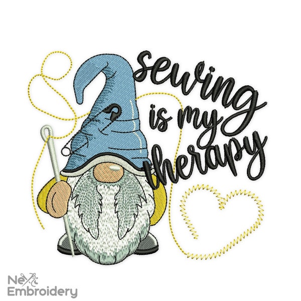 Sew Gnome Embroidery Design, Sewing is my Therapy Embroidery Designs, Instant Download