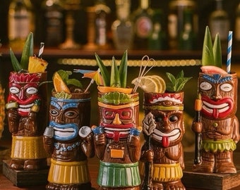 Verres Tiki en céramique, capacité 400-450ml, parfaits pour les cocktails exotiques chez le barman à domicile