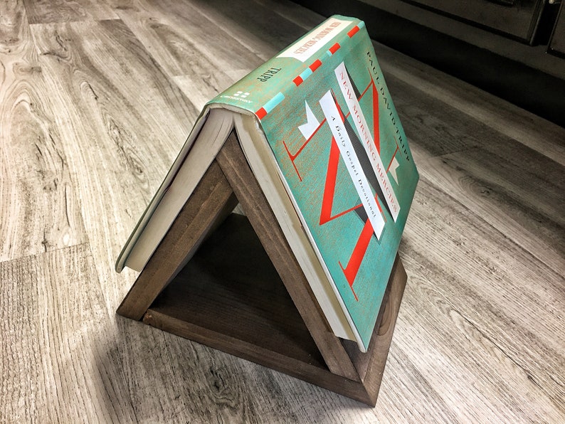 Nightstand Book Holder, Book Stand, Wood Bookmark, Wooden Bookmark, Small Bookshelf, Book Lover Gift, Triangle Shelf, Bedroom Decor, Rustic image 7