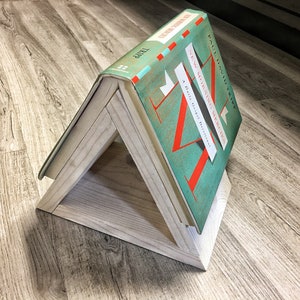 Nightstand Book Holder, Book Stand, Wood Bookmark, Wooden Bookmark, Small Bookshelf, Book Lover Gift, Triangle Shelf, Bedroom Decor, Rustic image 8