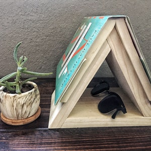 Nightstand Book Holder, Book Stand, Wood Bookmark, Wooden Bookmark, Small Bookshelf, Book Lover Gift, Triangle Shelf, Bedroom Decor, Rustic image 10