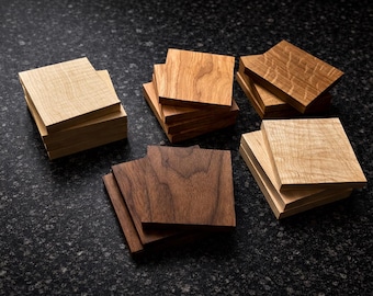 Wood Coasters Set of 4 – Handmade Hardwood Drink Coasters – Maple, Cherry, Walnut, Etc. – Natural Wooden Coaster Set – Housewarming Gift
