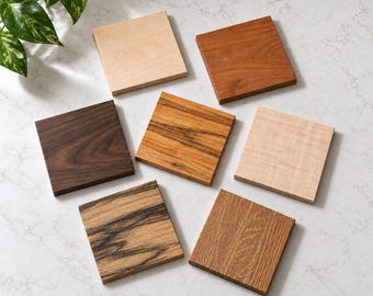 Wood Coasters Set of 4 – Handmade Hardwood Drink Coasters – Maple, Cherry, Walnut, Etc. – Natural Wooden Coaster Set – Housewarming Gift