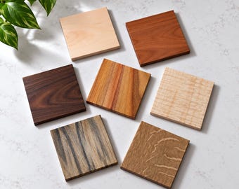 Wood Coasters Set of 4 – Handmade Hardwood Drink Coasters – Maple, Cherry, Walnut, Etc. – Natural Wooden Coaster Set – Housewarming Gift