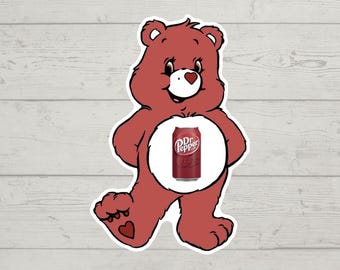 Dr Pepper care bear sticker waterproof glossy vinyl sticker cute gift tumbler laptop sticker decal water bottle trending gift