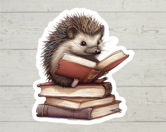 Hedgehog reading sticker colorful waterproof glossy vinyl sticker cute gift tumbler laptop sticker decal water bottle trending gift