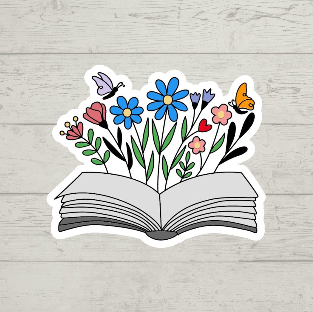 Flowering Book Sticker Waterproof Glossy Vinyl Sticker Cute Gift ...