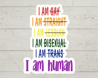 I am gay, straight, lesbian, bisexual, trans, HUMAN sticker waterproof glossy vinyl sticker cute gift tumbler laptop sticker decal water